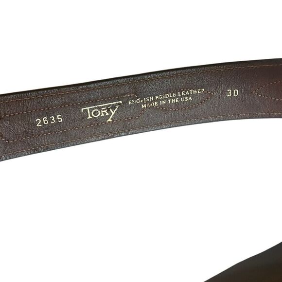 Tory Havana Brown Leather 1.5" Belt with Repeated Stitch Pattern Sz. 30 - Picture 3 of 8